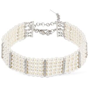 Alessandra Rich white faux pearls and crystals choker